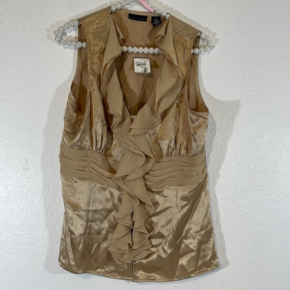 Apostrophe Tops - Apostrophe Women's Size L Gold Ruffled Button Front Cami Casual Blouse Top NWT
